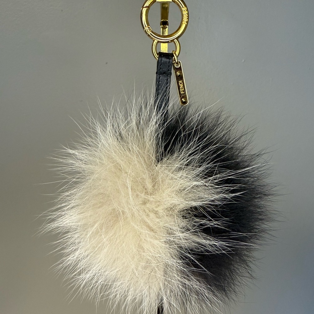 Fendi Silver & Black Fox Fur Bag Charm with Goldtone Hardware